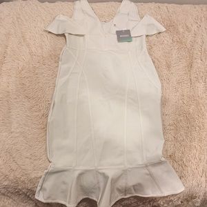 Missguided white midi dress with ruffle